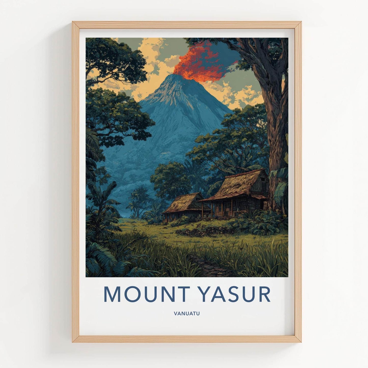 Mount Yasur Poster - Vanuatu Wall Art - Erupting Volcano Huts Home Decor