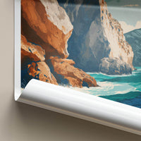 Mouros Poster - Greece Travel Art - Coastal Rock Waves Home Decor