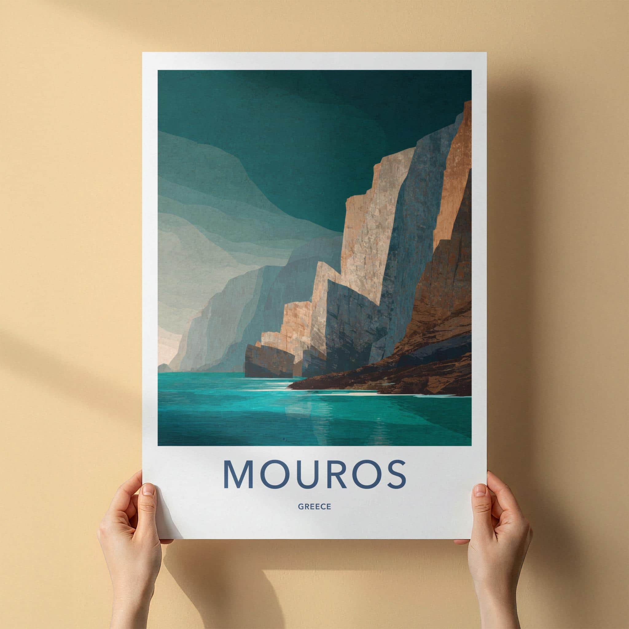 Mouros Poster - Greece Travel Art - Steep Coastal Cliffs Home Decor