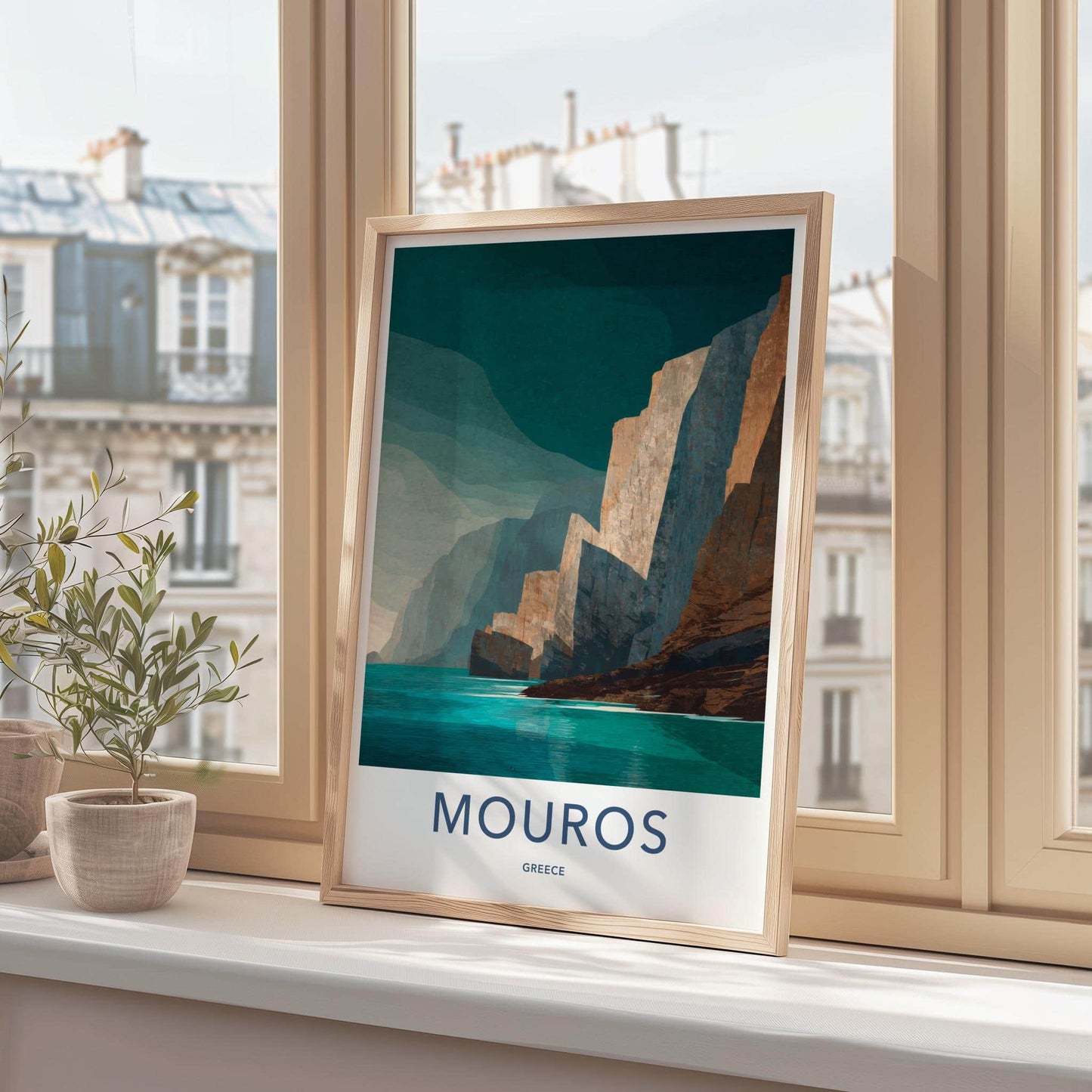 Mouros Poster - Greece Travel Art - Steep Coastal Cliffs Home Decor