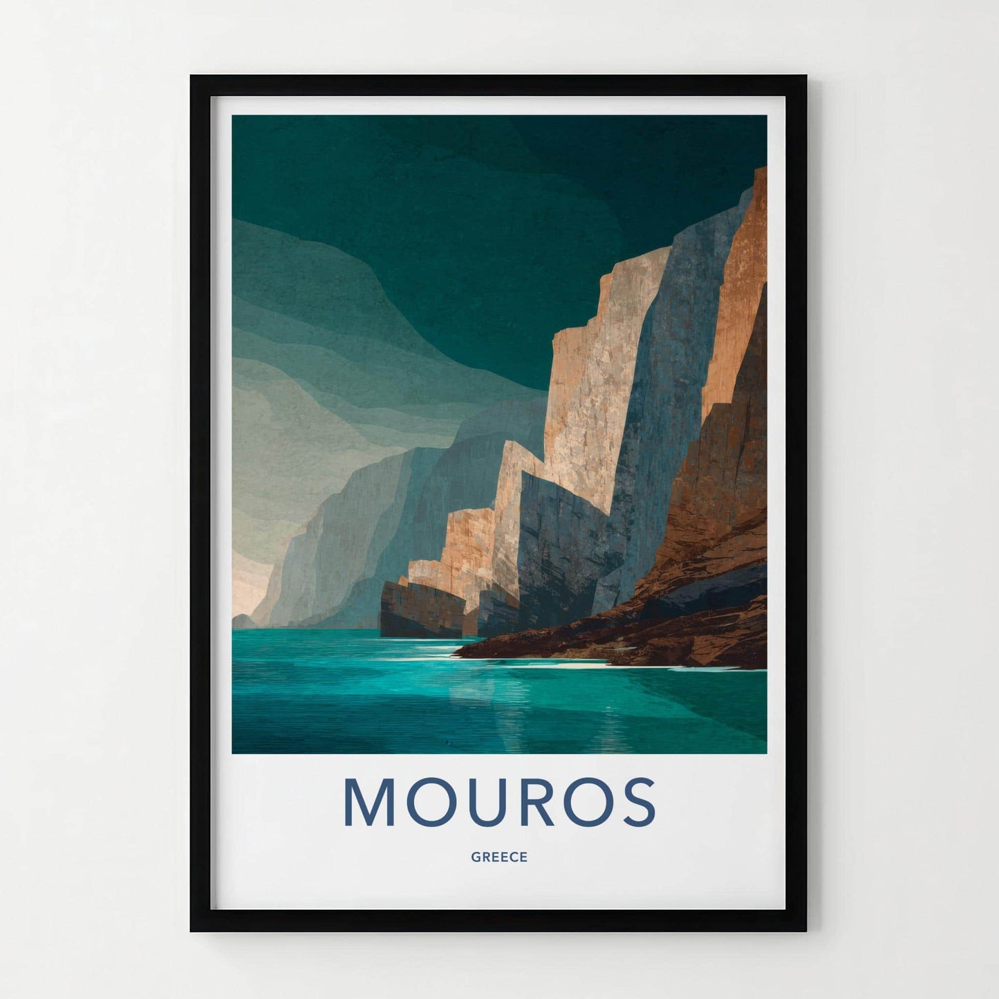 Mouros Poster - Greece Travel Art - Steep Coastal Cliffs Home Decor