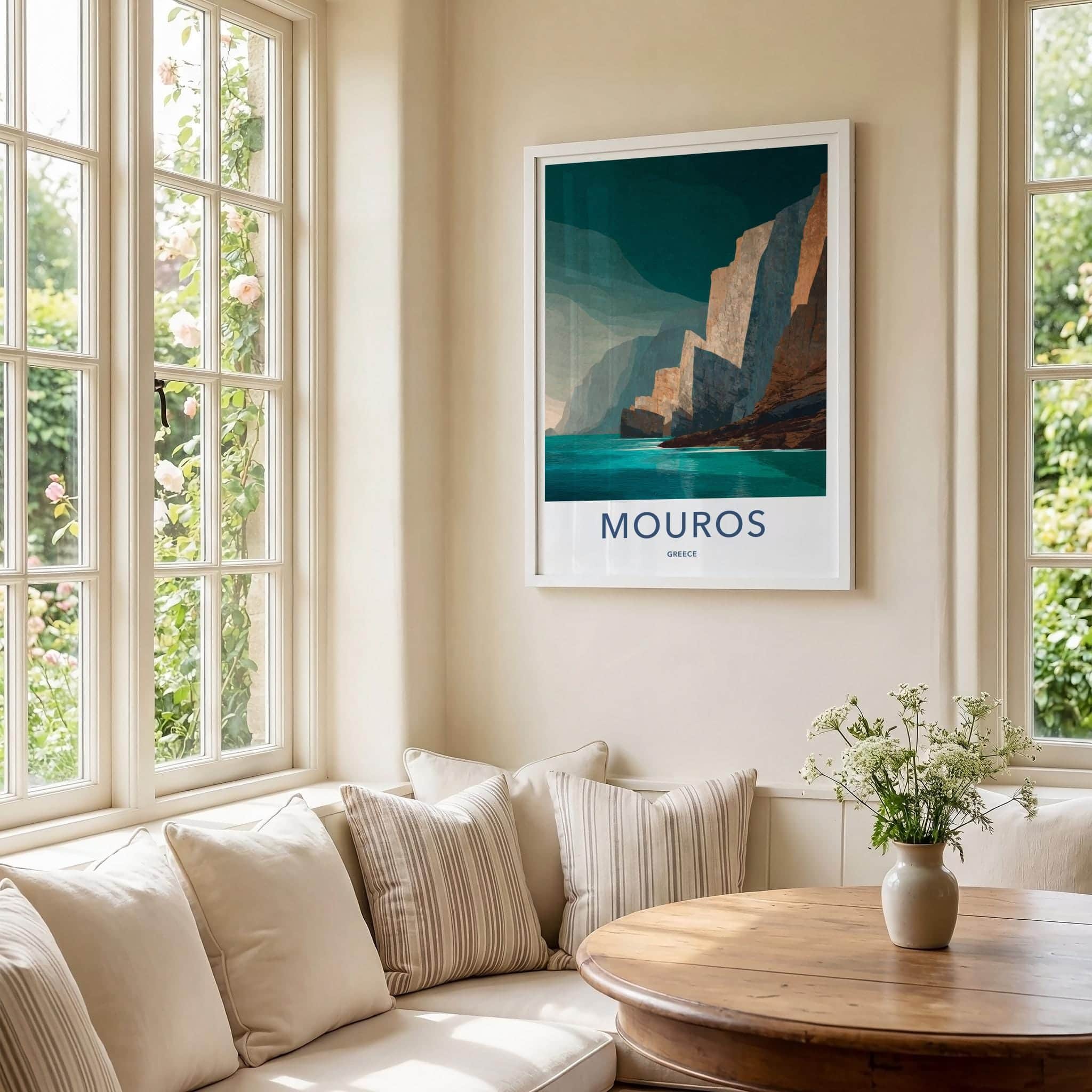 Mouros Poster - Greece Travel Art - Steep Coastal Cliffs Home Decor