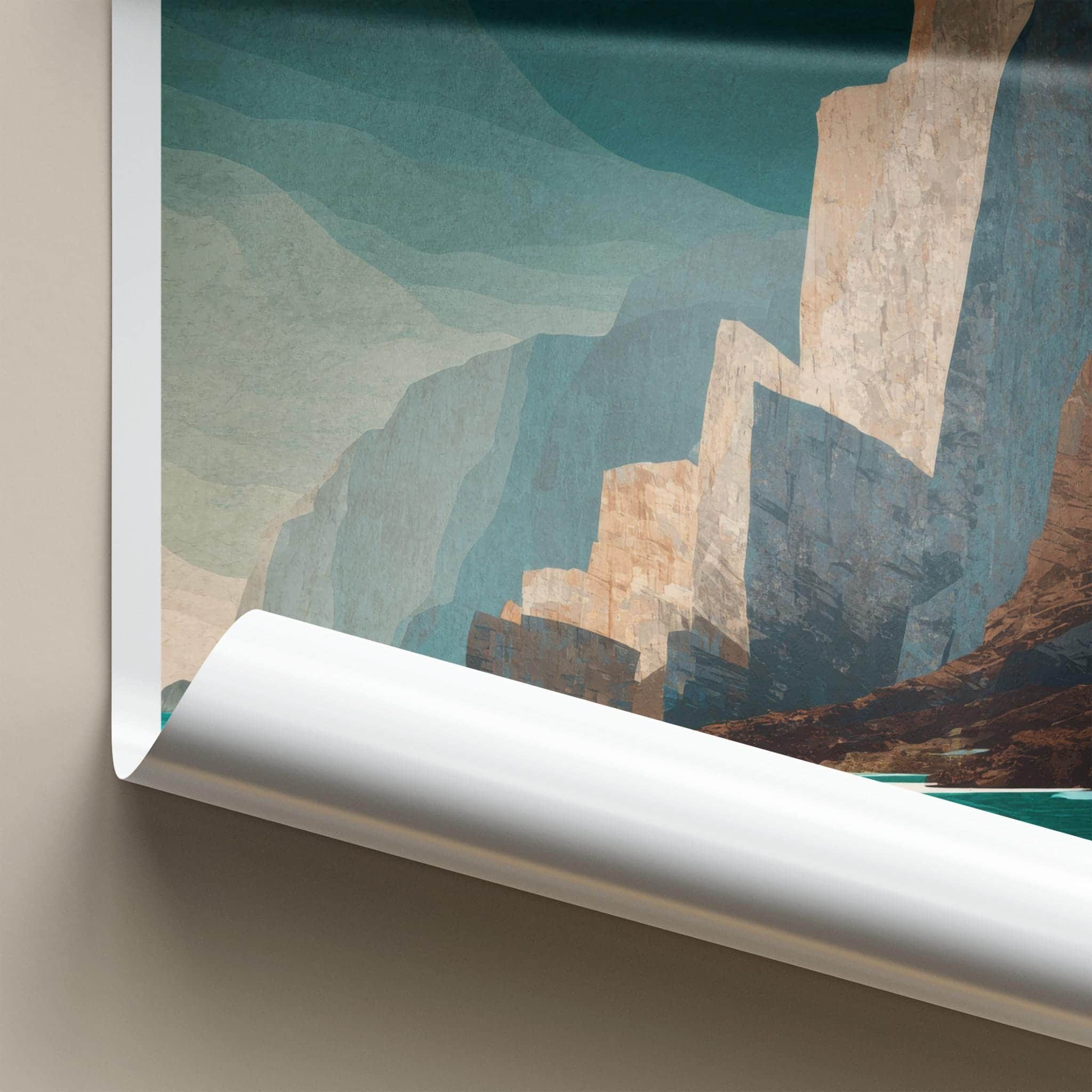 Mouros Poster - Greece Travel Art - Steep Coastal Cliffs Home Decor