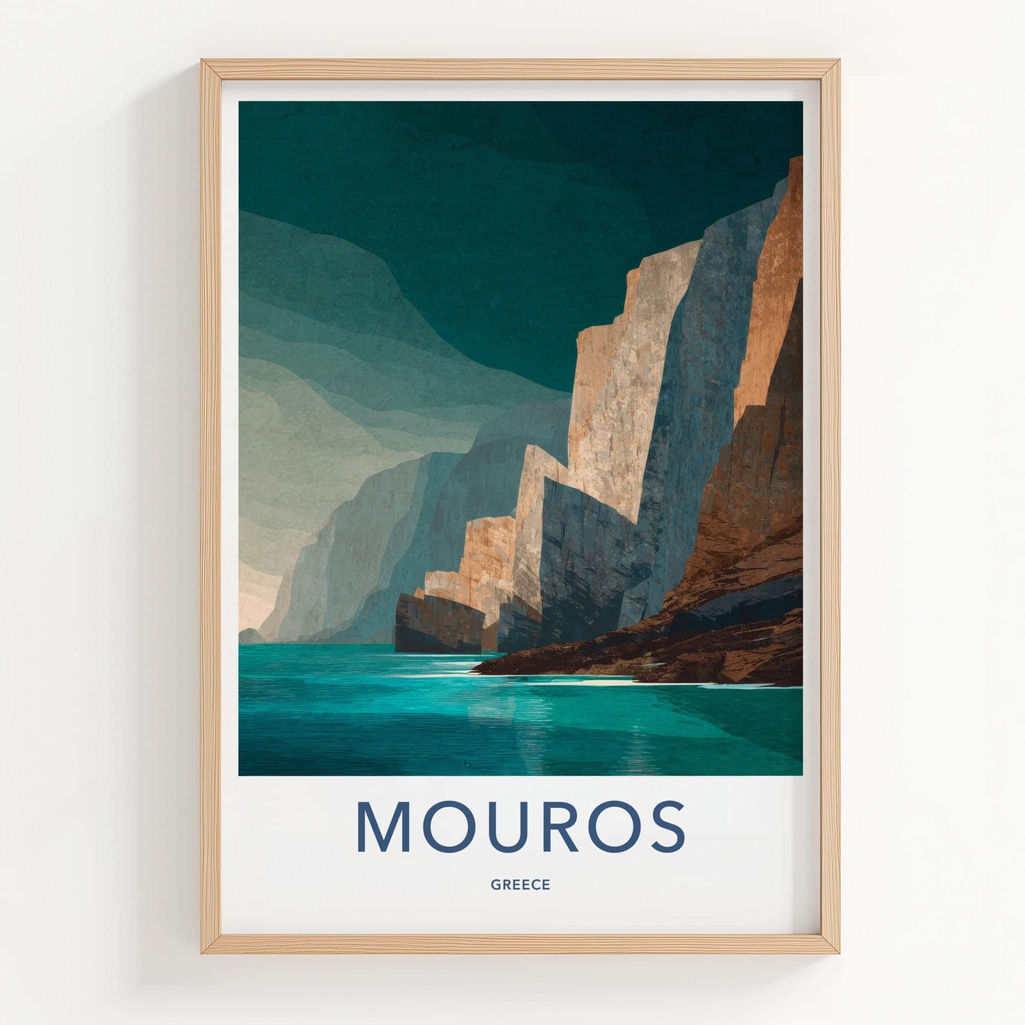Mouros Poster - Greece Travel Art - Steep Coastal Cliffs Home Decor