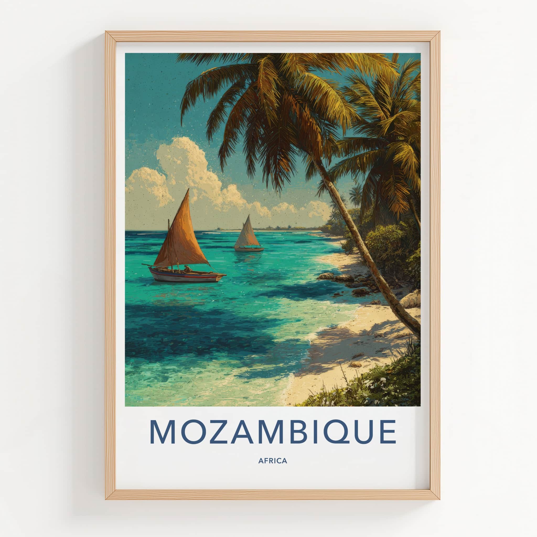 Mozambique Poster - Africa Art Print - Tropical Beach Boats Wall Decor