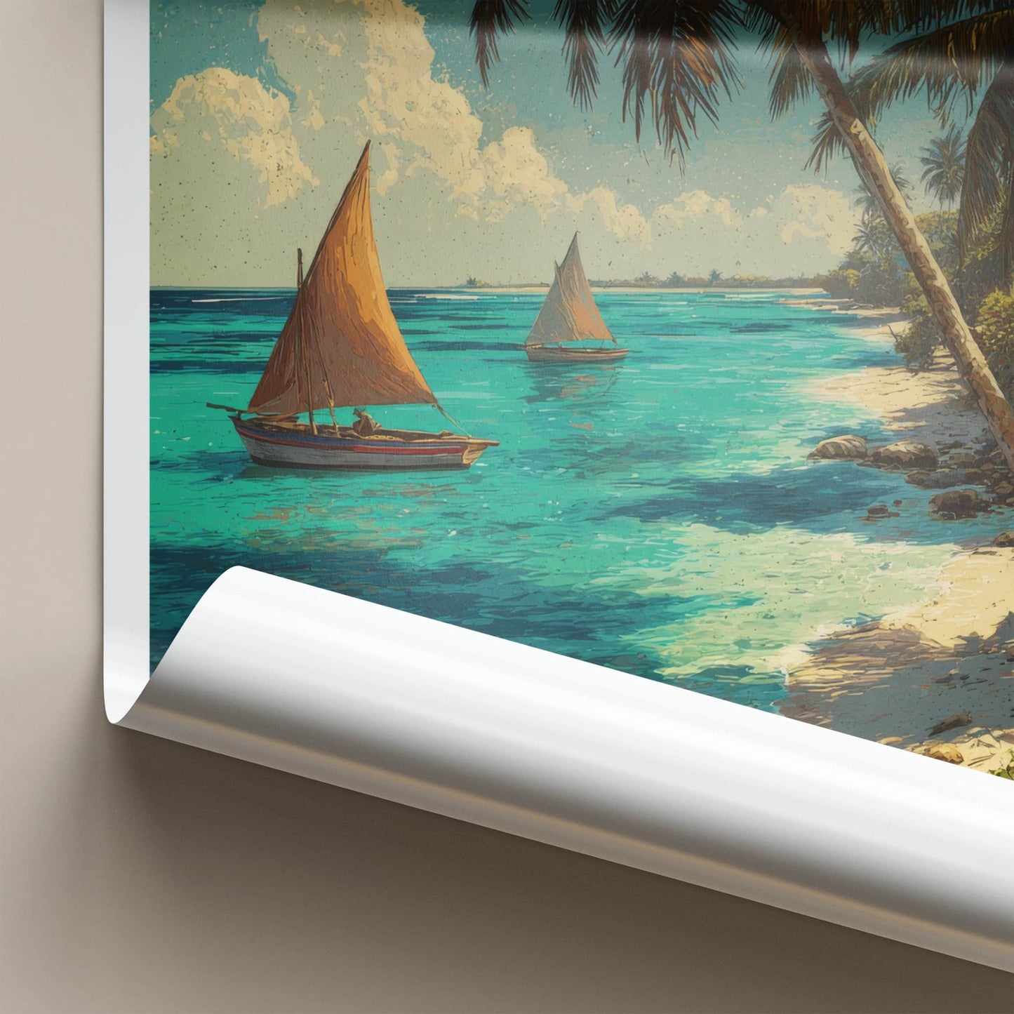 Mozambique Poster - Africa Art Print - Tropical Beach Boats Wall Decor