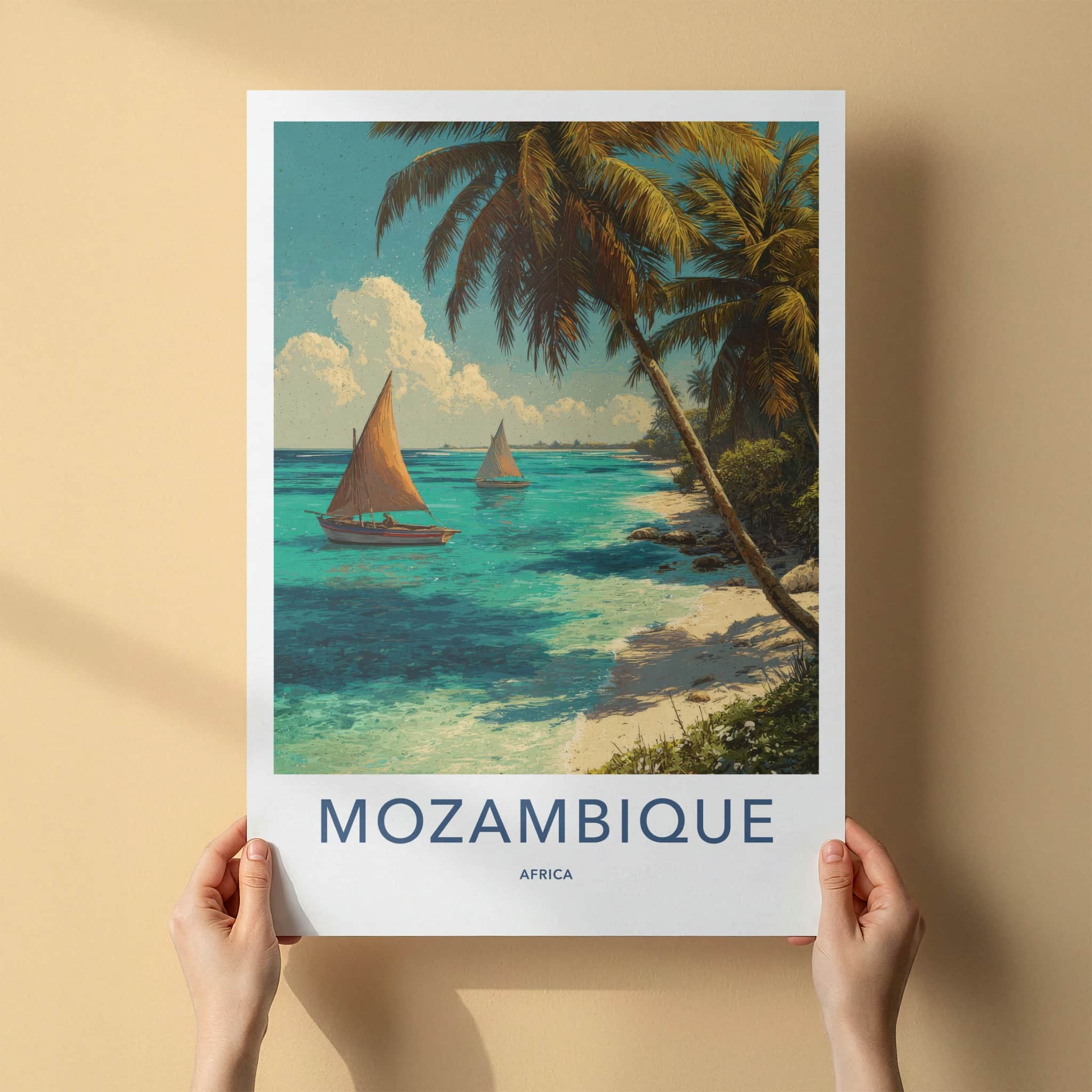 Mozambique Poster - Africa Art Print - Tropical Beach Boats Wall Decor
