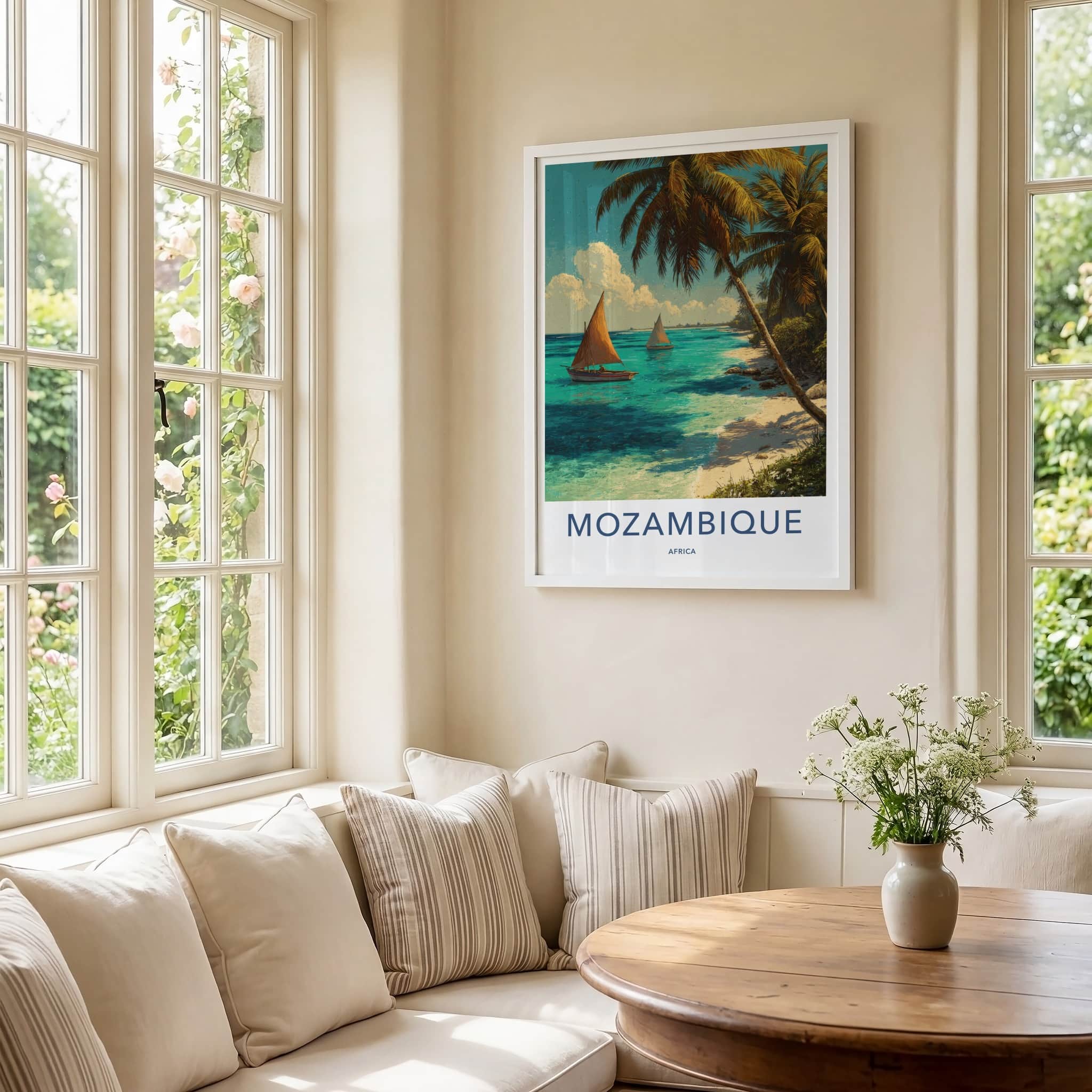 Mozambique Poster - Africa Art Print - Tropical Beach Boats Wall Decor