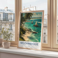 Mozambique Poster - Africa Travel Art - Palm Trees Sailboats Home Decor