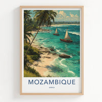 Mozambique Poster - Africa Travel Art - Palm Trees Sailboats Home Decor