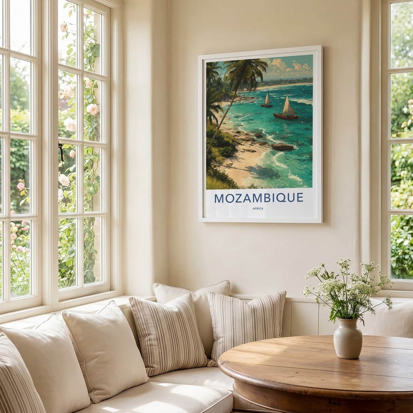 Mozambique Poster - Africa Travel Art - Palm Trees Sailboats Home Decor