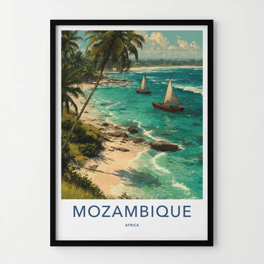Mozambique Poster - Africa Travel Art - Palm Trees Sailboats Home Decor