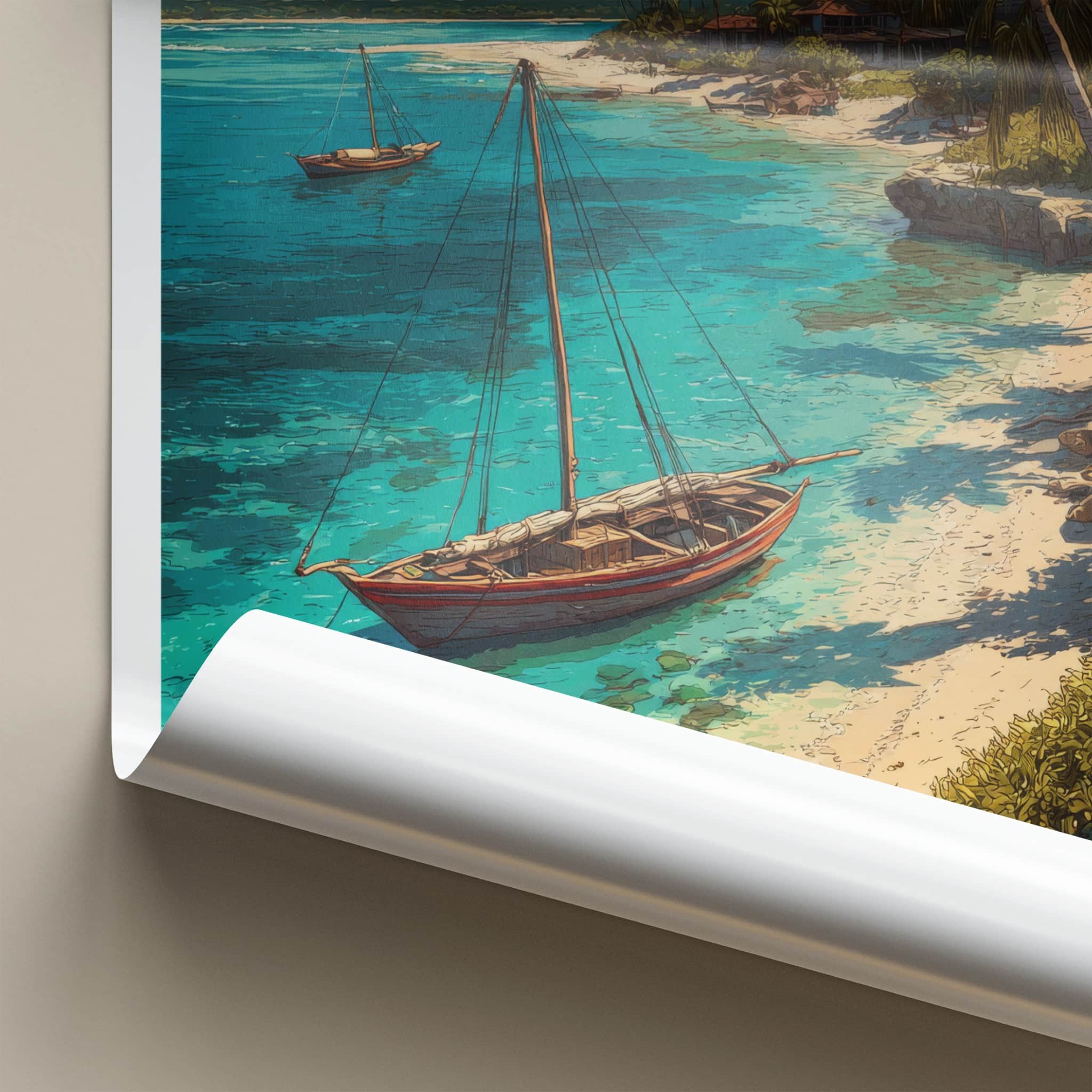 Mozambique Poster - Africa Travel Art - Tropical Beach Boats Home Decor