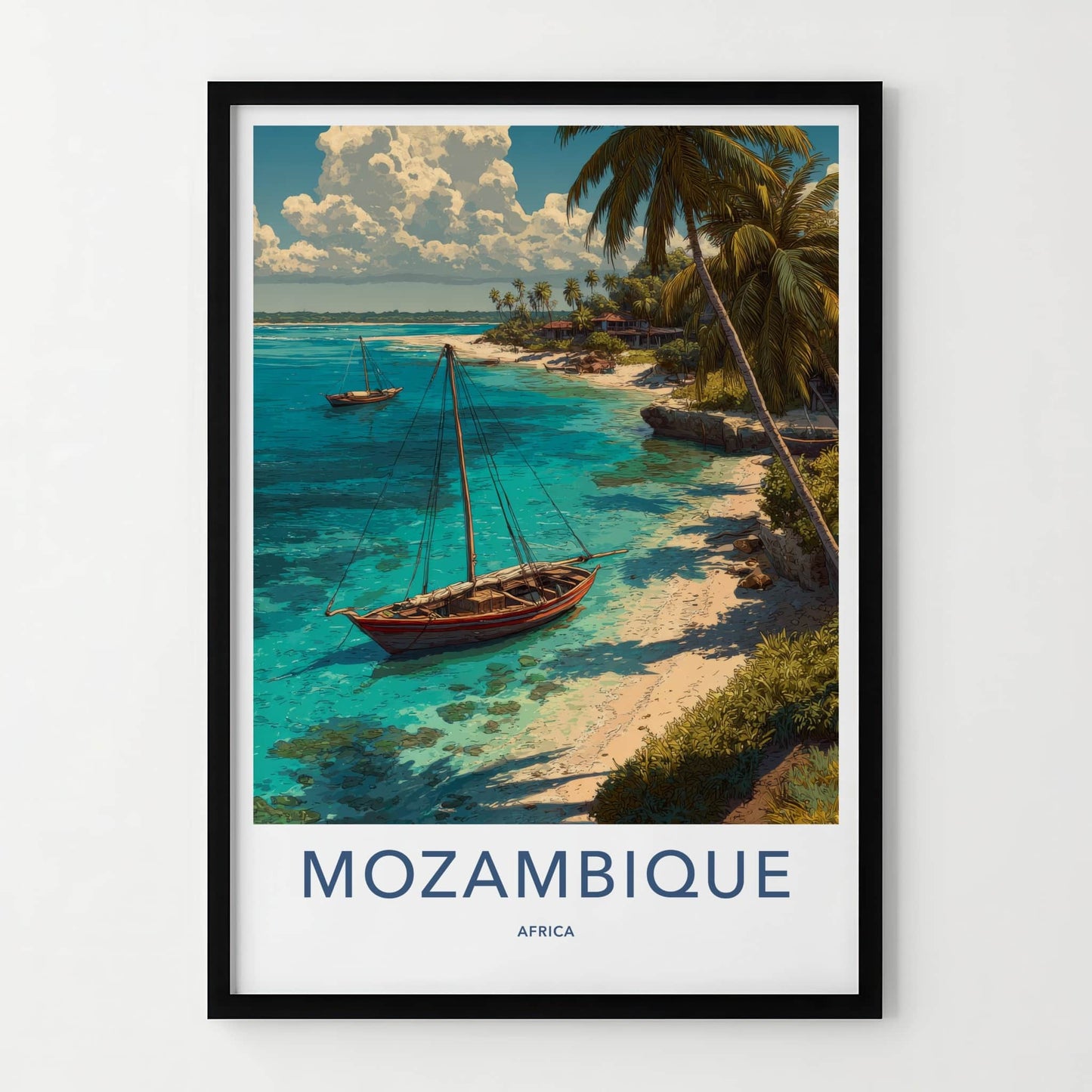 Mozambique Poster - Africa Travel Art - Tropical Beach Boats Home Decor