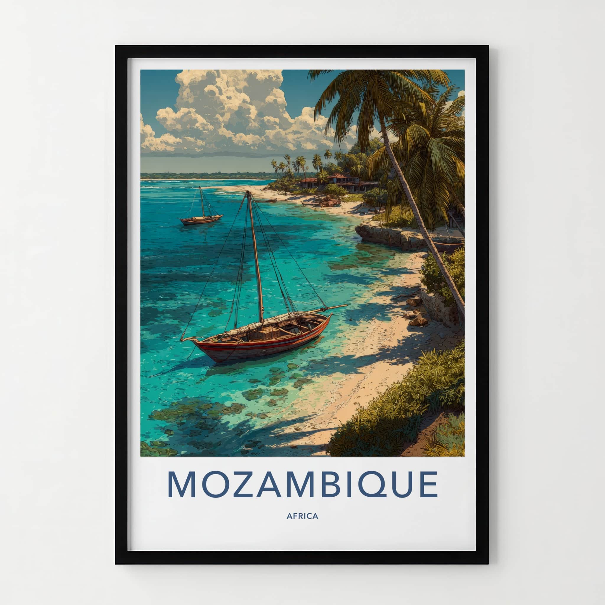 Mozambique Poster - Africa Travel Art - Tropical Beach Boats Home Decor