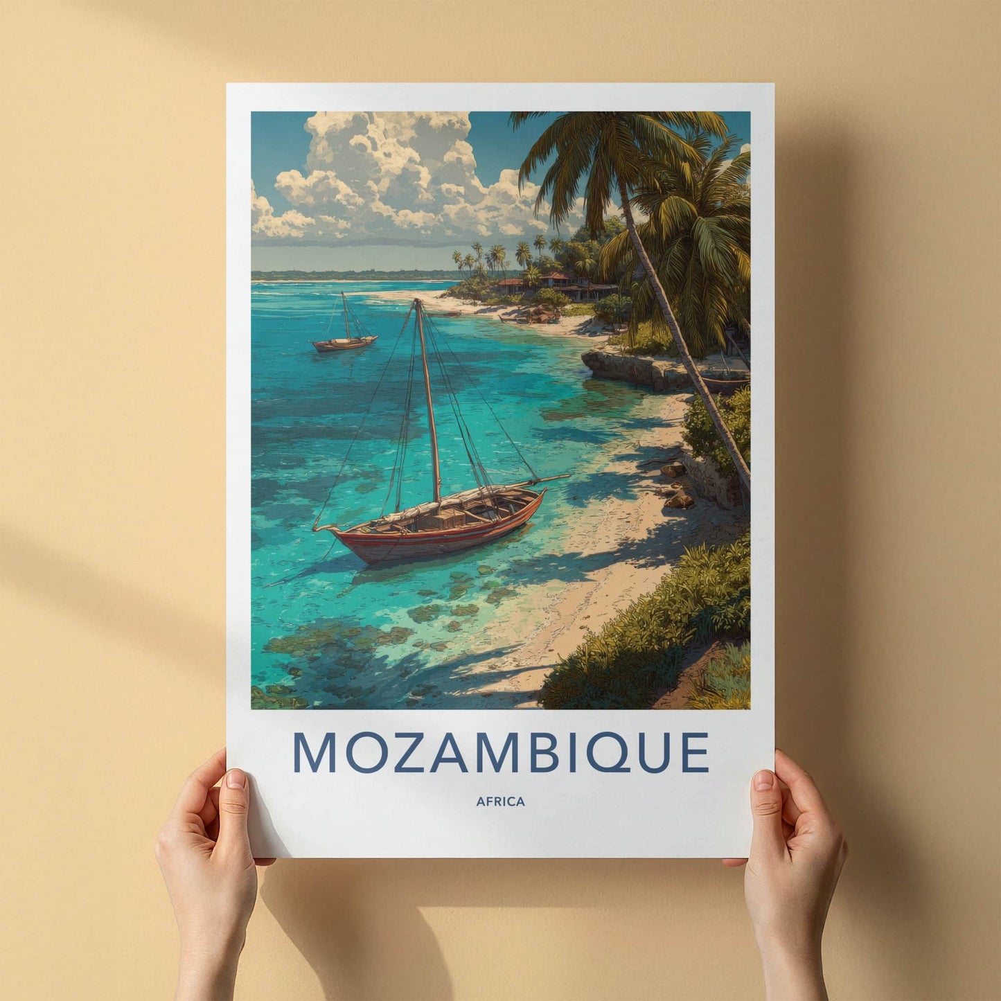 Mozambique Poster - Africa Travel Art - Tropical Beach Boats Home Decor