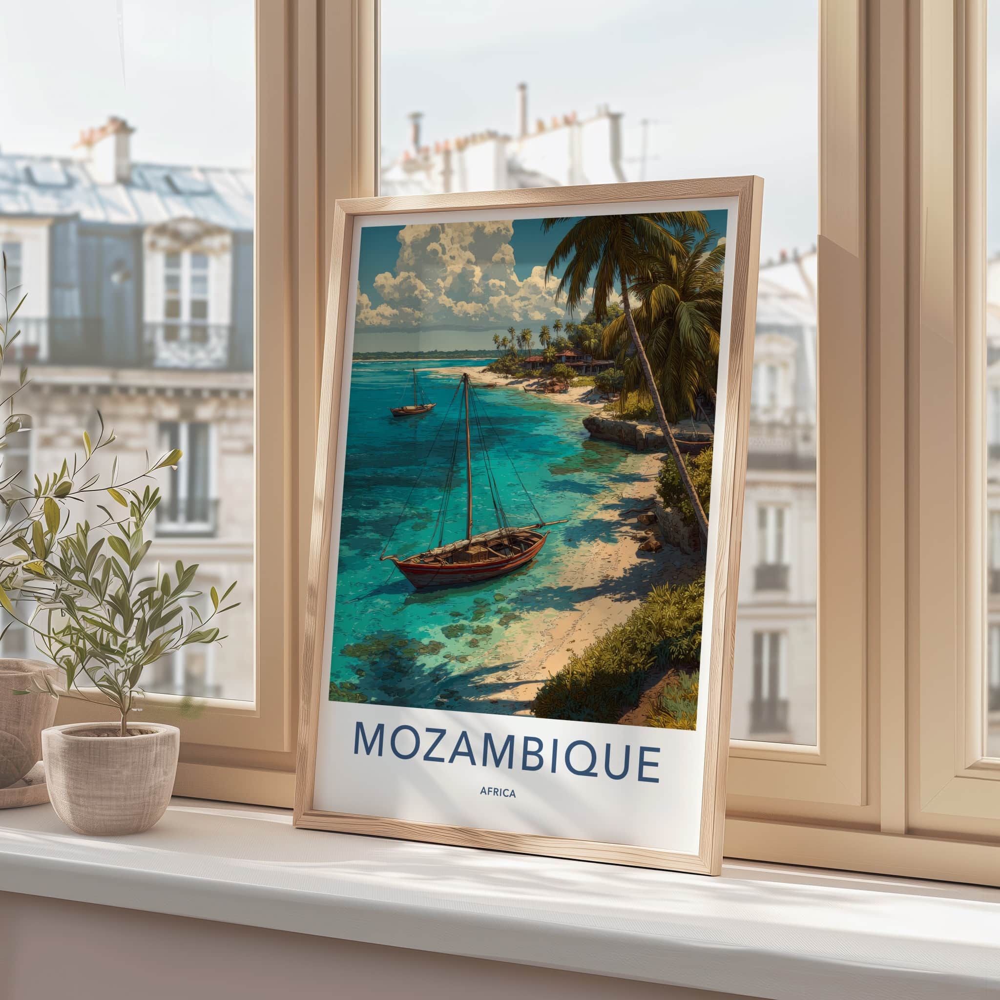 Mozambique Poster - Africa Travel Art - Tropical Beach Boats Home Decor