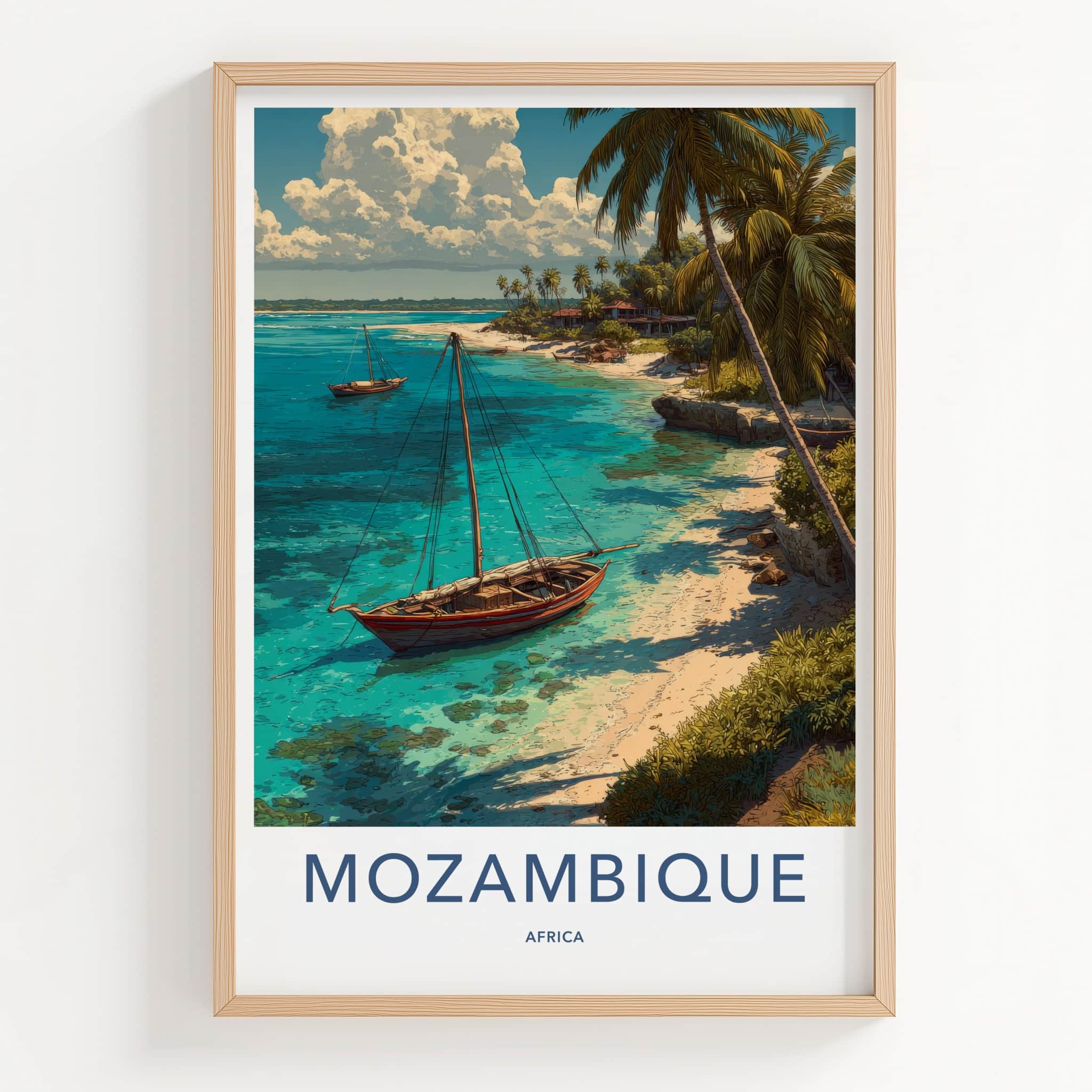 Mozambique Poster - Africa Travel Art - Tropical Beach Boats Home Decor