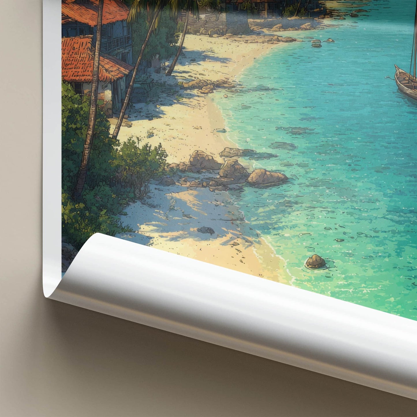 Mozambique Poster - Mozambique Travel Art - Coastal Village Boats Framed Art