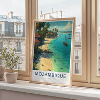 Mozambique Poster - Mozambique Travel Art - Coastal Village Boats Framed Art