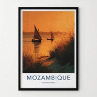 Mozambique Poster - Mozambique Travel Art - Sailboats Golden Sunset Home Decor