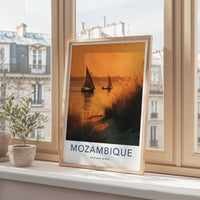 Mozambique Poster - Mozambique Travel Art - Sailboats Golden Sunset Home Decor
