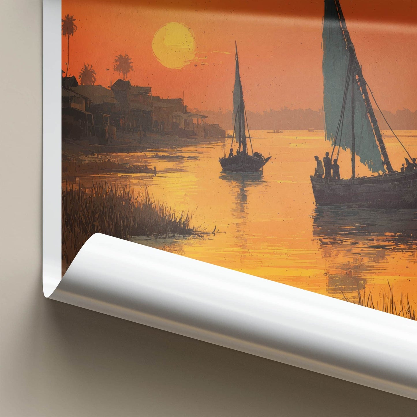 Mozambique Poster - Sunset Travel Art - Boats Golden Sunset Home Decor