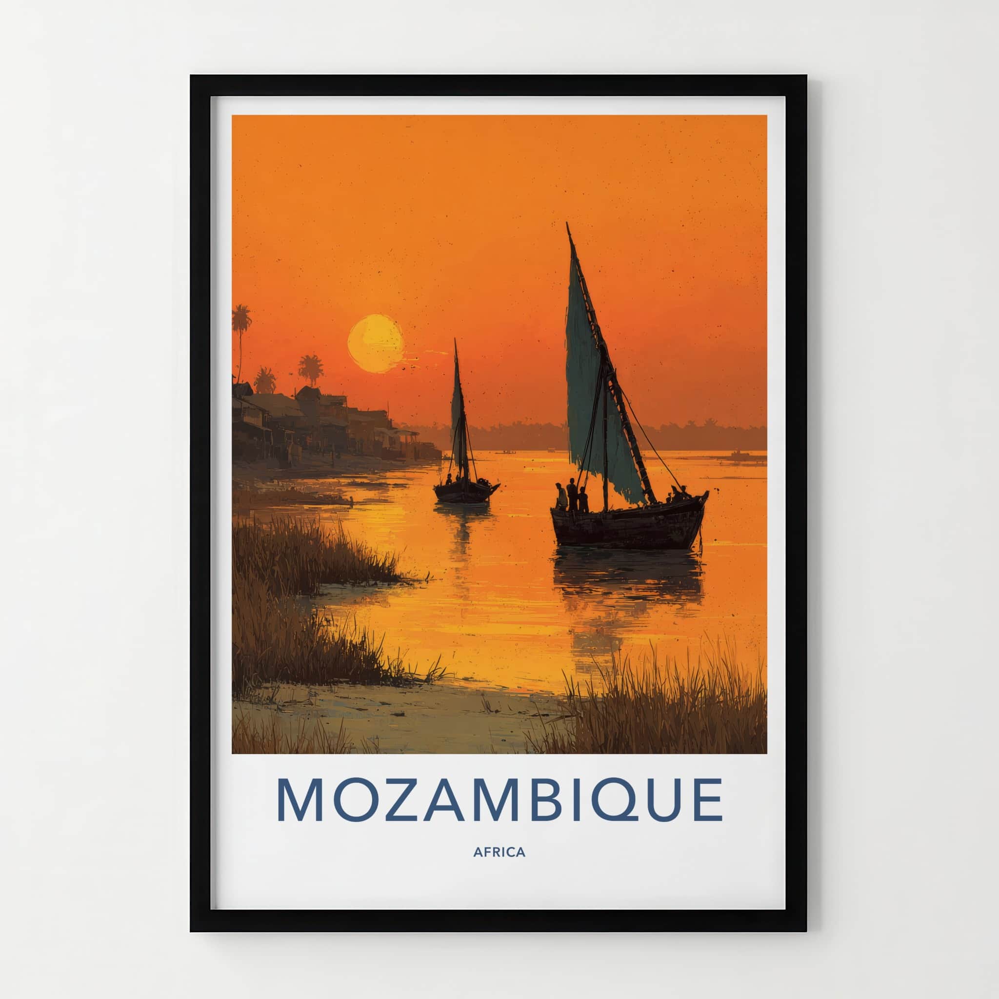 Mozambique Poster - Sunset Travel Art - Boats Golden Sunset Home Decor