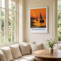 Mozambique Poster - Sunset Travel Art - Boats Golden Sunset Home Decor