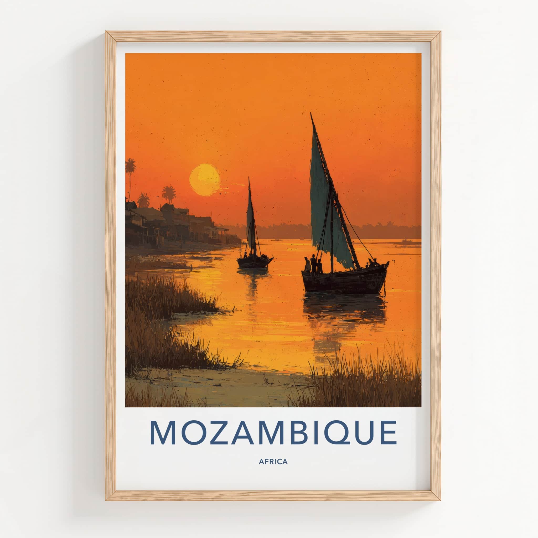 Mozambique Poster - Sunset Travel Art - Boats Golden Sunset Home Decor