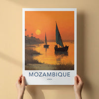 Mozambique Poster - Sunset Travel Art - Boats Golden Sunset Home Decor