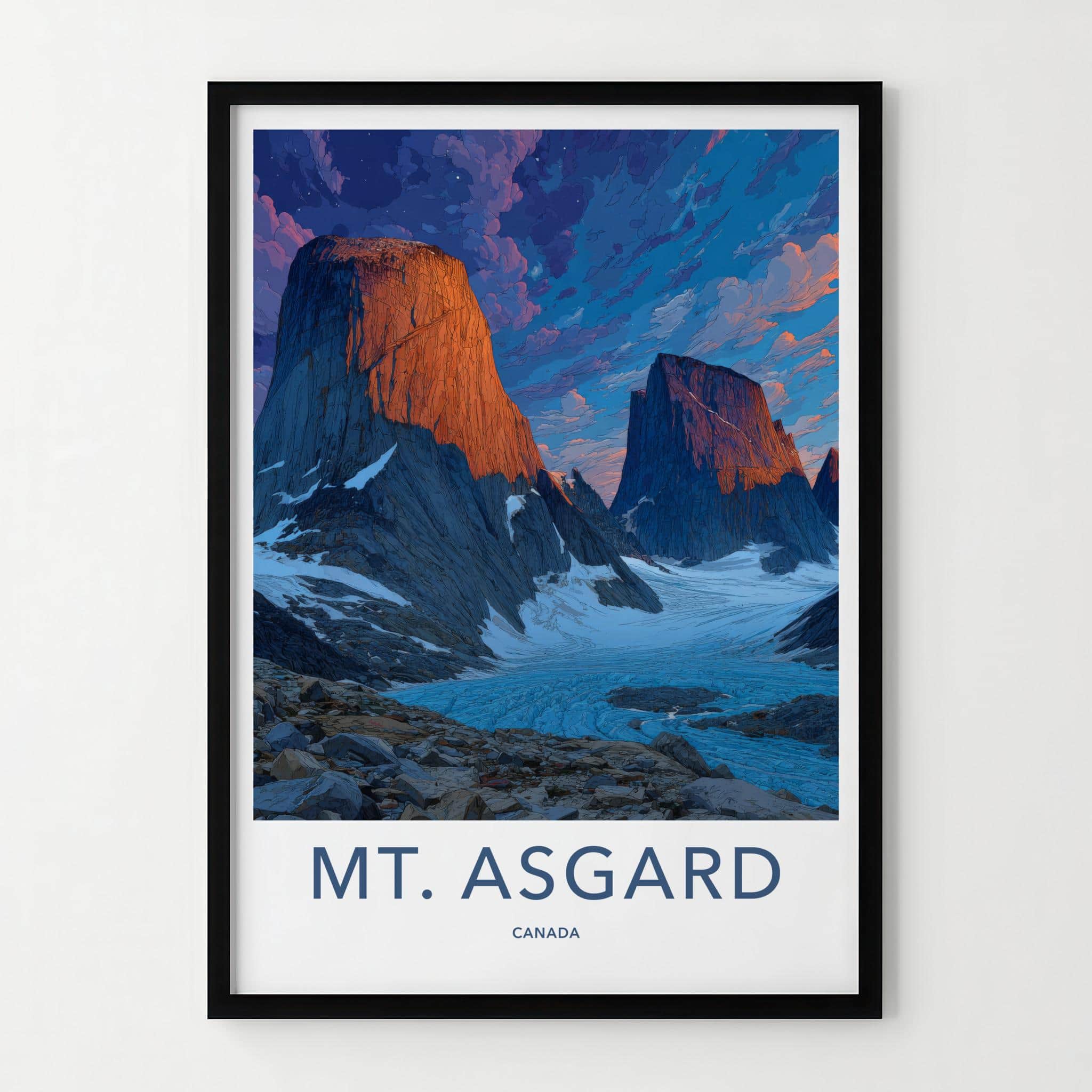 Mt Asgard Poster - Canada Travel Art - Golden Glacier Mountains Wall Decor