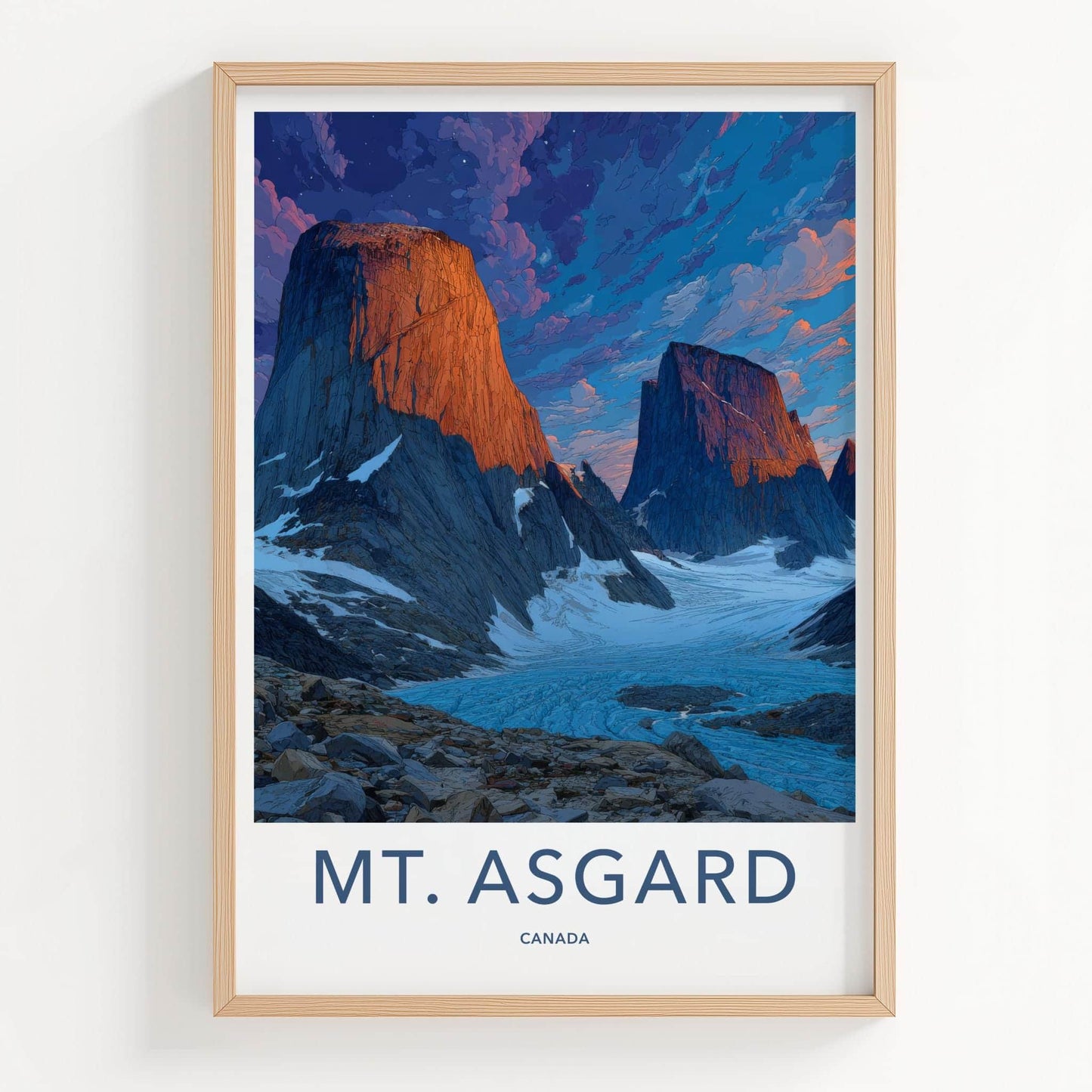Mt Asgard Poster - Canada Travel Art - Golden Glacier Mountains Wall Decor