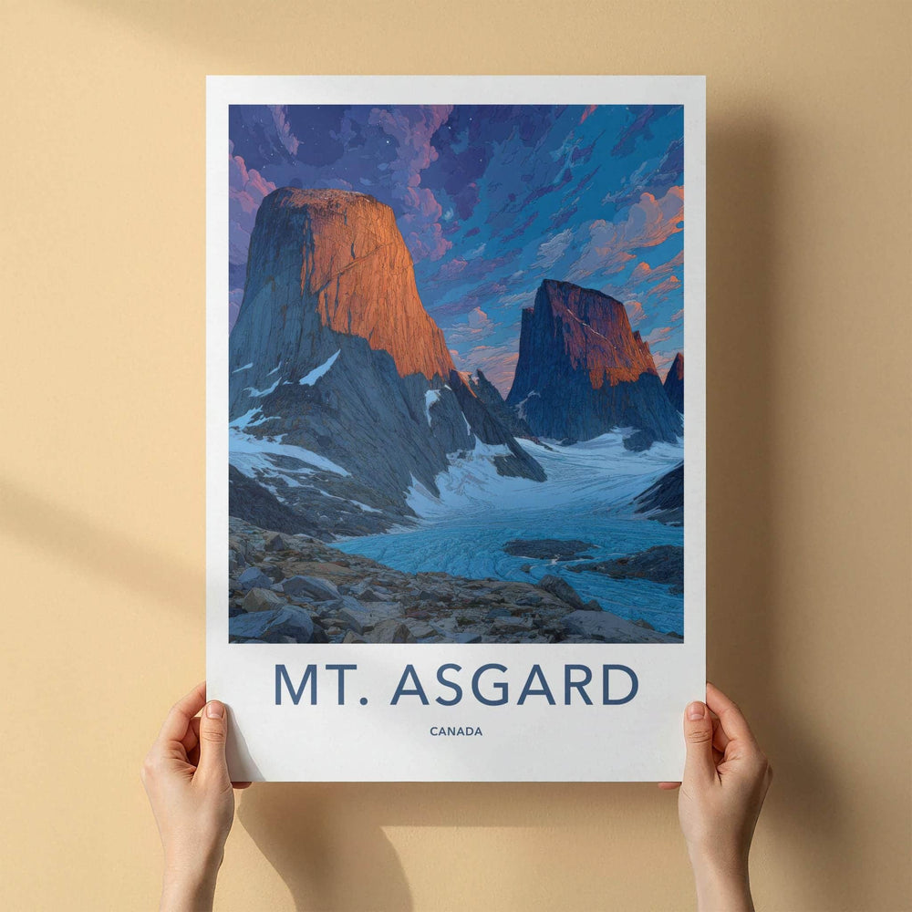 Mt Asgard Poster - Canada Travel Art - Golden Glacier Mountains Wall Decor