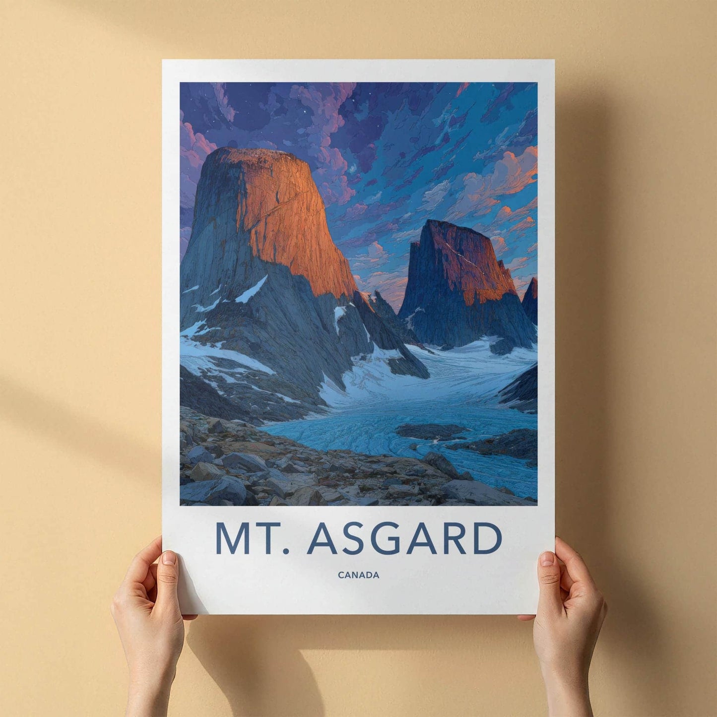 Mt Asgard Poster - Canada Travel Art - Golden Glacier Mountains Wall Decor