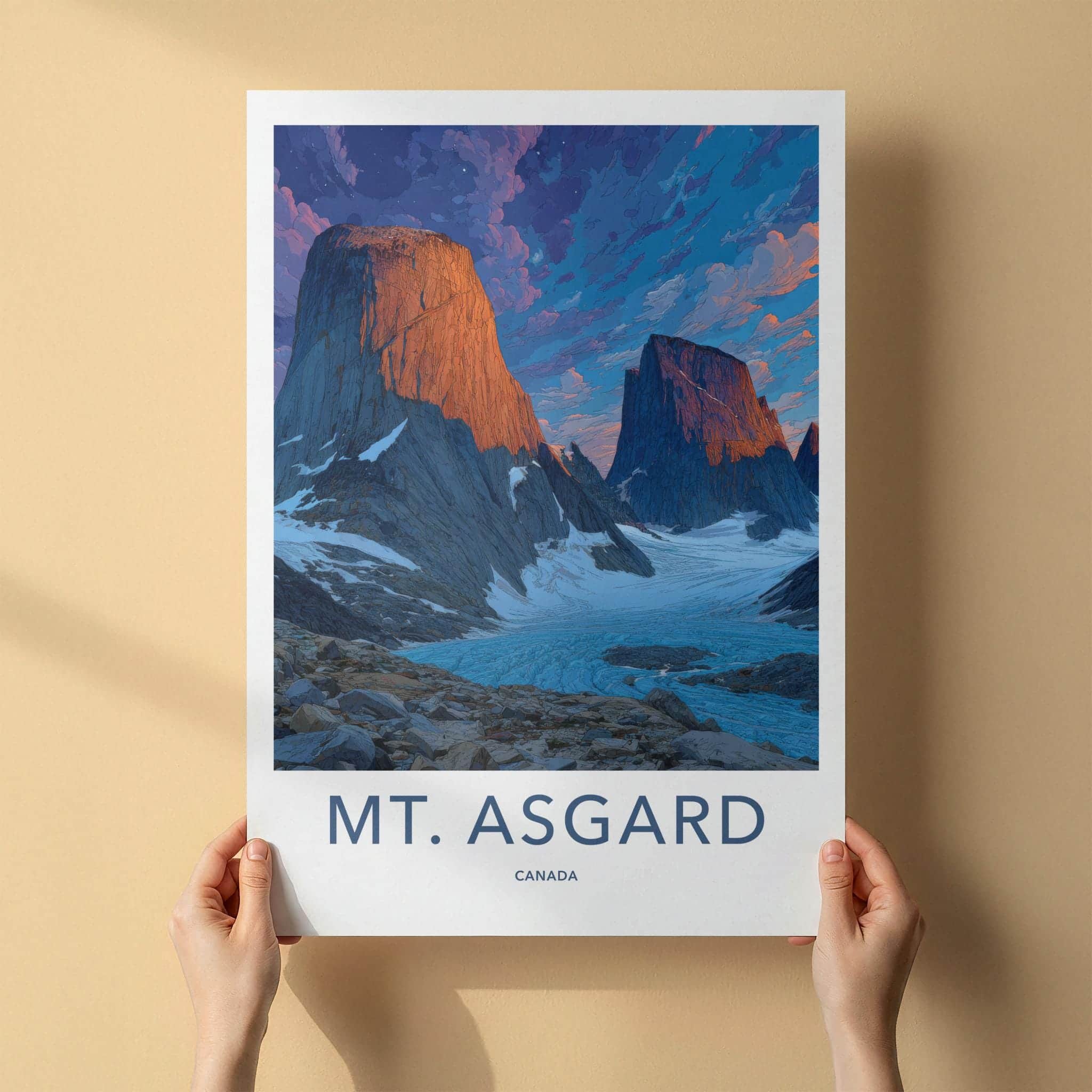 Mt Asgard Poster - Canada Travel Art - Golden Glacier Mountains Wall Decor