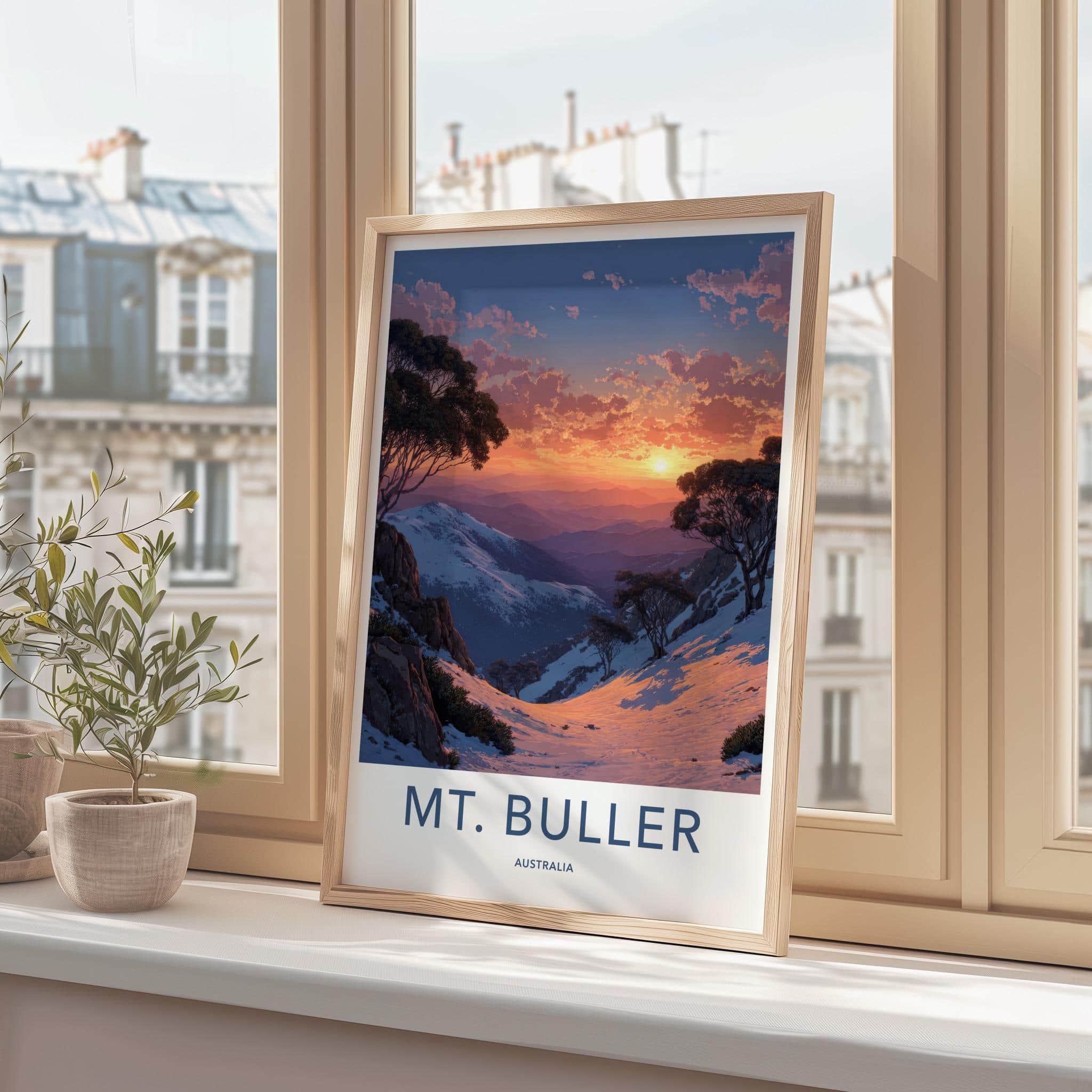 Mt Buller Poster - Australia Travel Print - Snowy Mountain Sunset Wall Decor