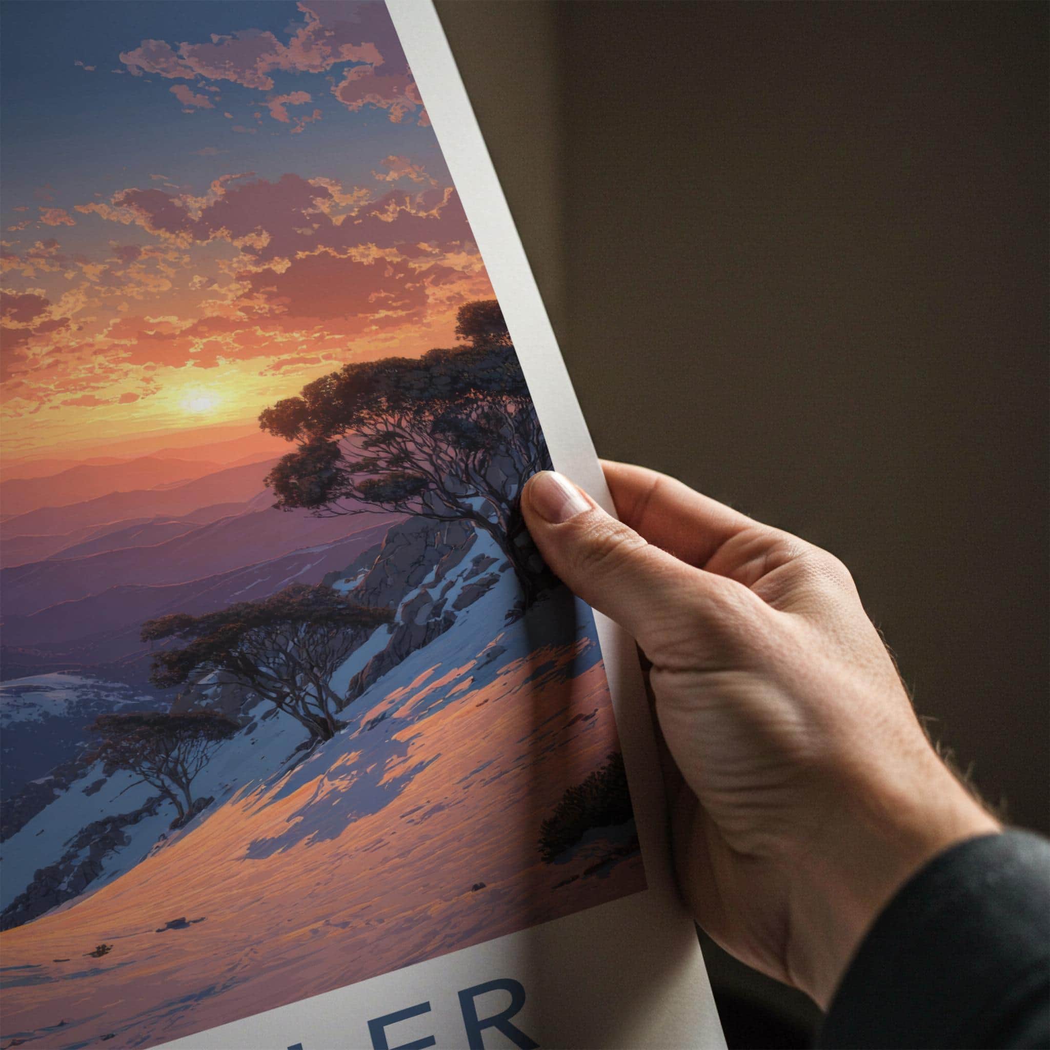 Mt Buller Poster - Australia Travel Print - Snowy Mountain Sunset Wall Decor