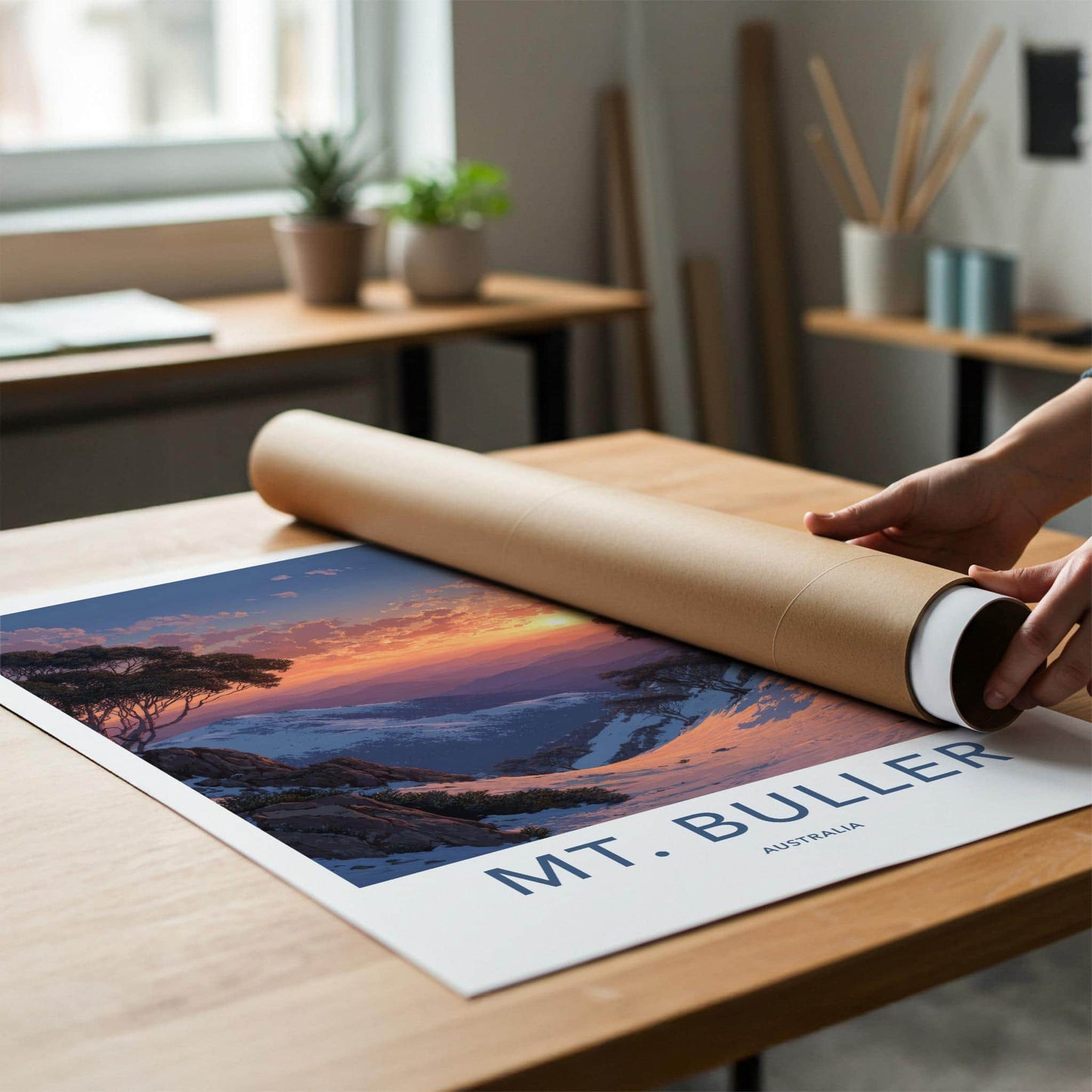 Mt Buller Poster - Australia Travel Print - Snowy Mountain Sunset Wall Decor