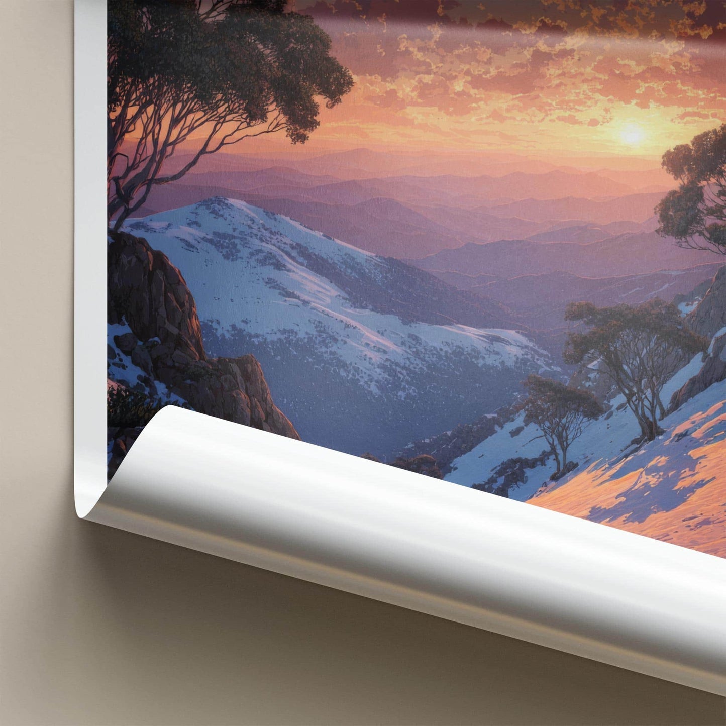 Mt Buller Poster - Australia Travel Print - Snowy Mountain Sunset Wall Decor
