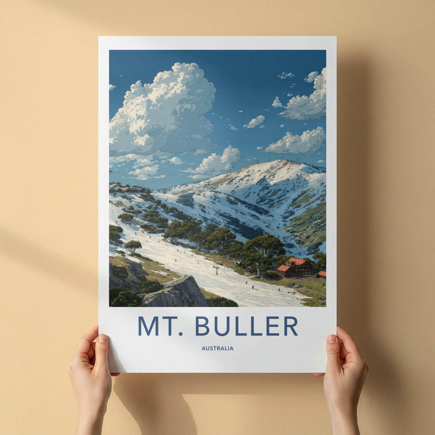 Mt Buller Poster - Australia Wall Art - Snowy Mountain Skiers Home Decor