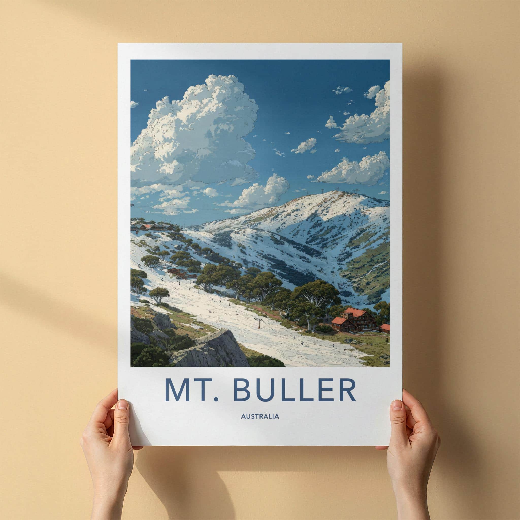 Mt Buller Poster - Australia Wall Art - Snowy Mountain Skiers Home Decor
