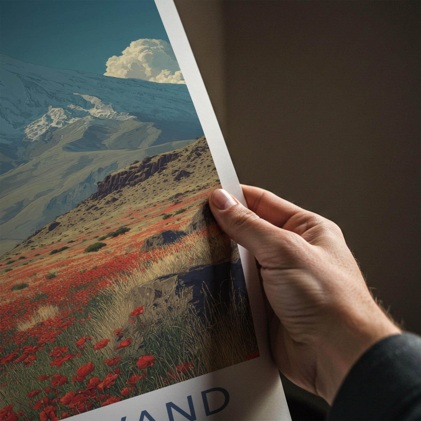 MT. DAMAVAND Poster - Iran Travel Art - Red Poppy Landscape Home Decor