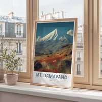 MT. DAMAVAND Poster - Iran Travel Art - Red Poppy Landscape Home Decor