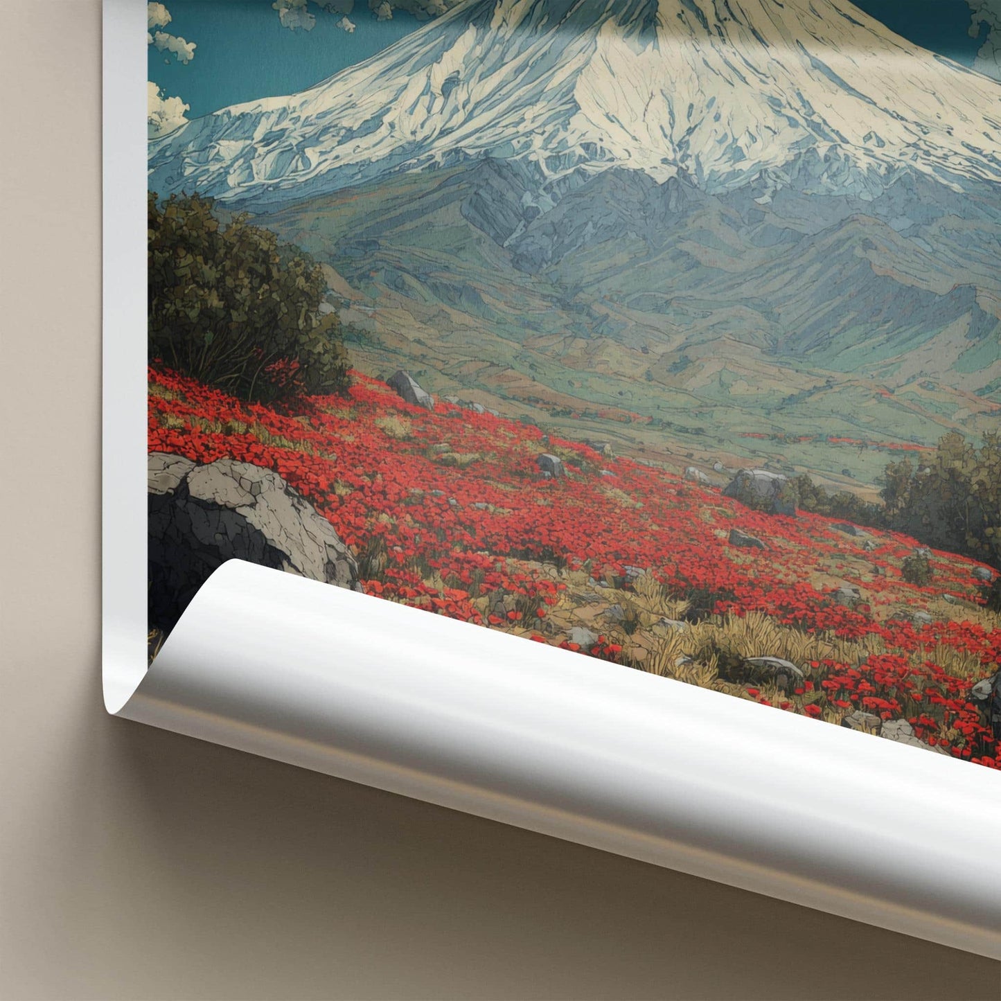 Mt Damavand Poster - Iran Travel Art - Snowy Peak Poppies Home Decor