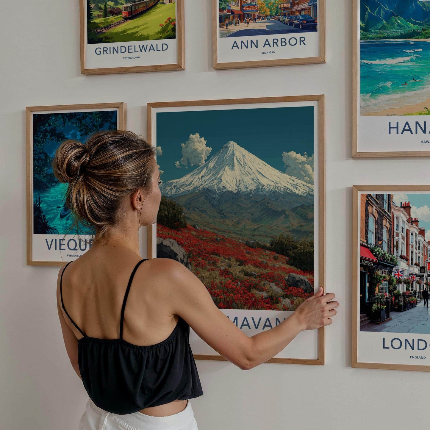 Mt Damavand Poster - Iran Travel Art - Snowy Peak Poppies Home Decor