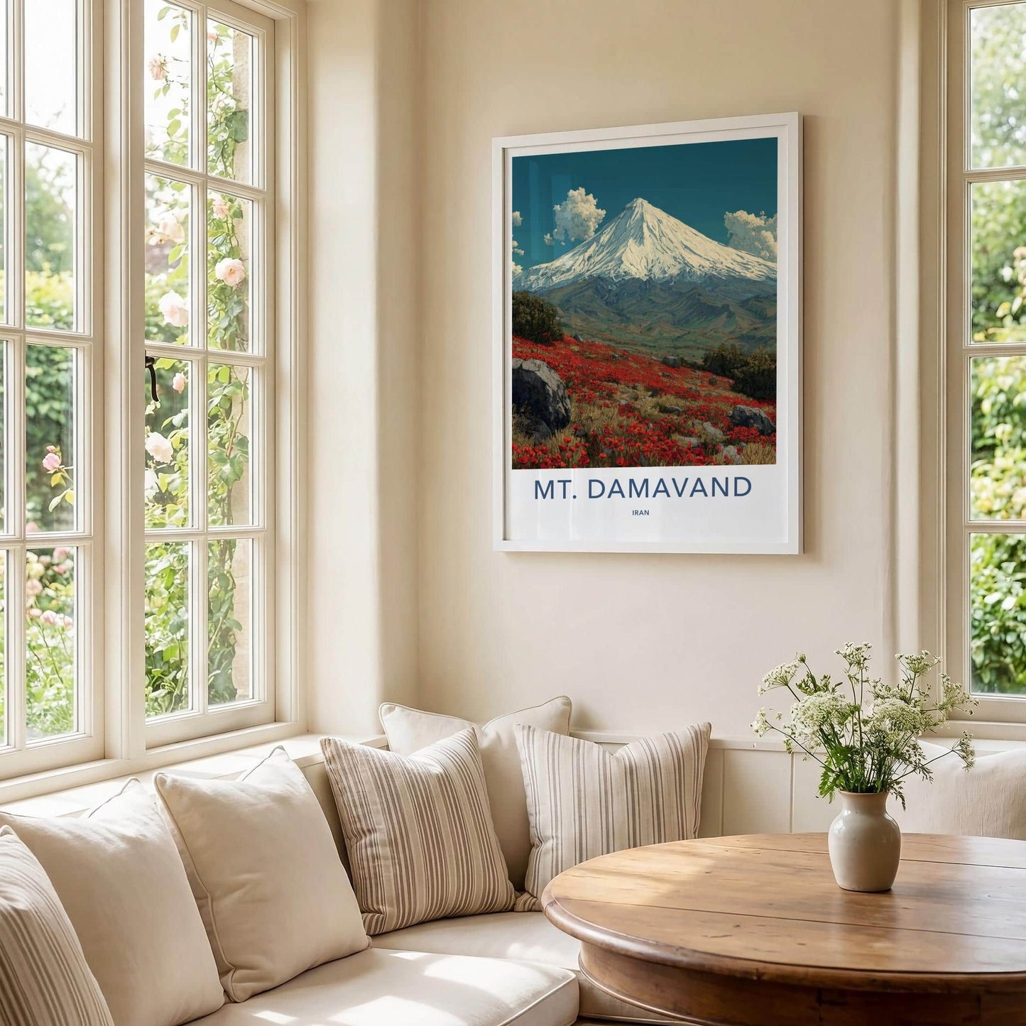 Mt Damavand Poster - Iran Travel Art - Snowy Peak Poppies Home Decor