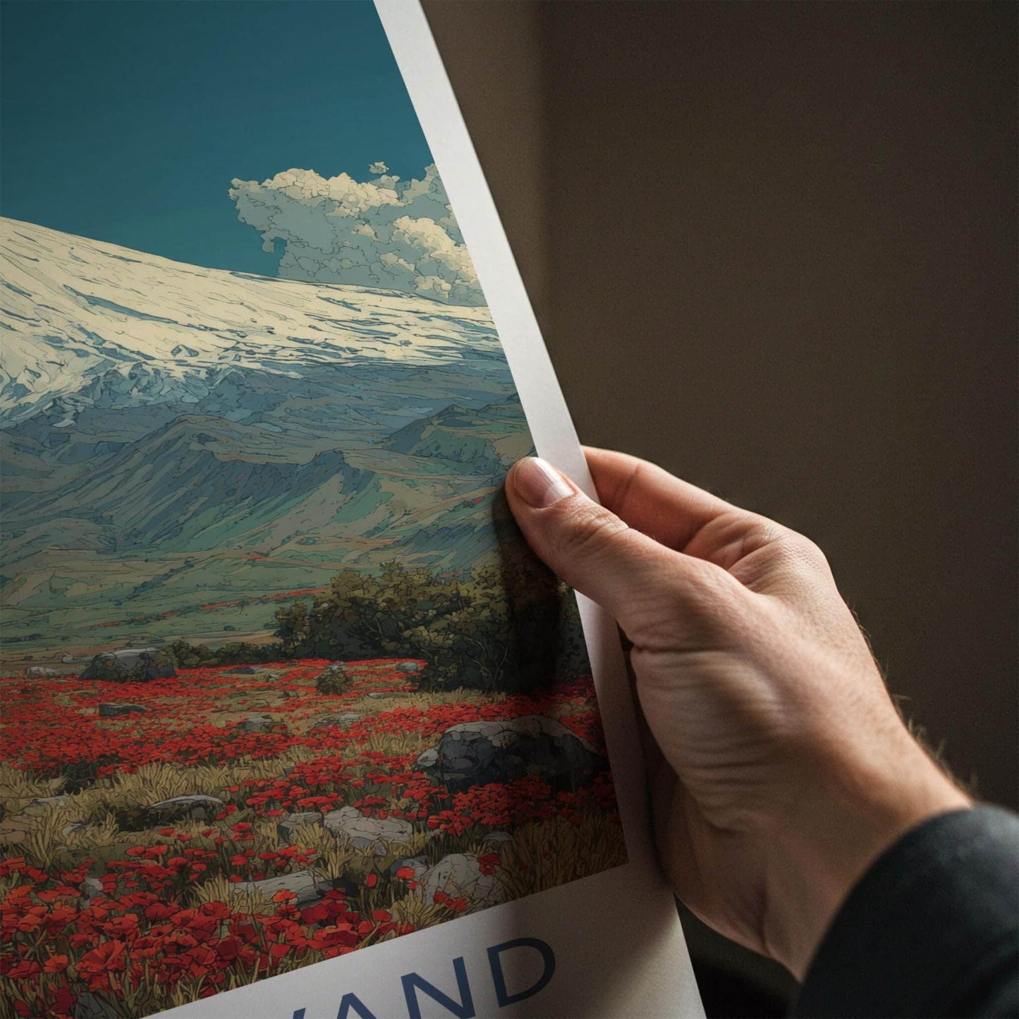 Mt Damavand Poster - Iran Travel Art - Snowy Peak Poppies Home Decor