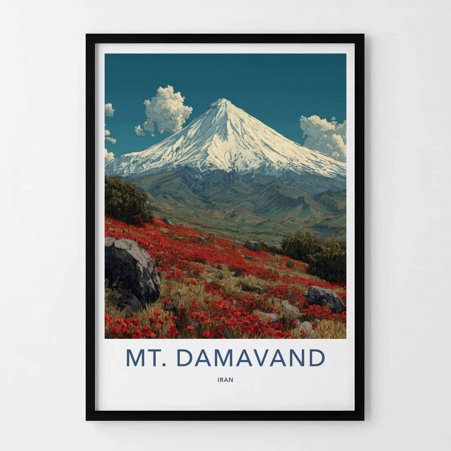 Mt Damavand Poster - Iran Travel Art - Snowy Peak Poppies Home Decor