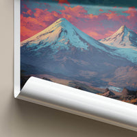 Mt. Elbrus Poster - Russia Travel Art - Colorful Mountain Sunset Home Decor